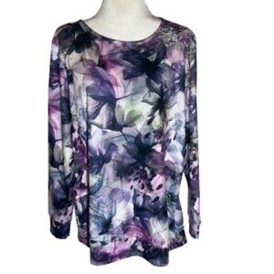 CJ Banks Multicolor Floral Long Sleeve Top - 1X